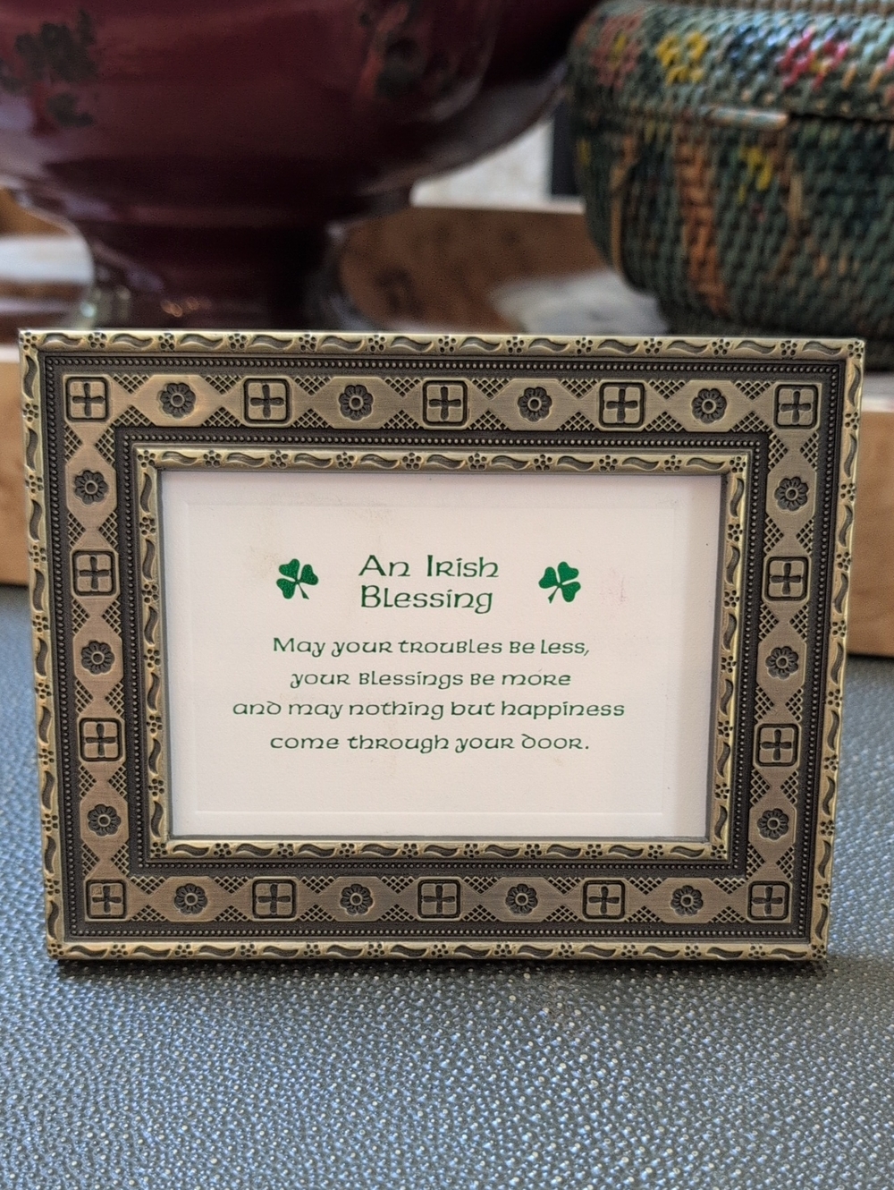 Irish Blessing Wall Art Antique Gold Tooled Metal Frame 4.5"x3" Opening